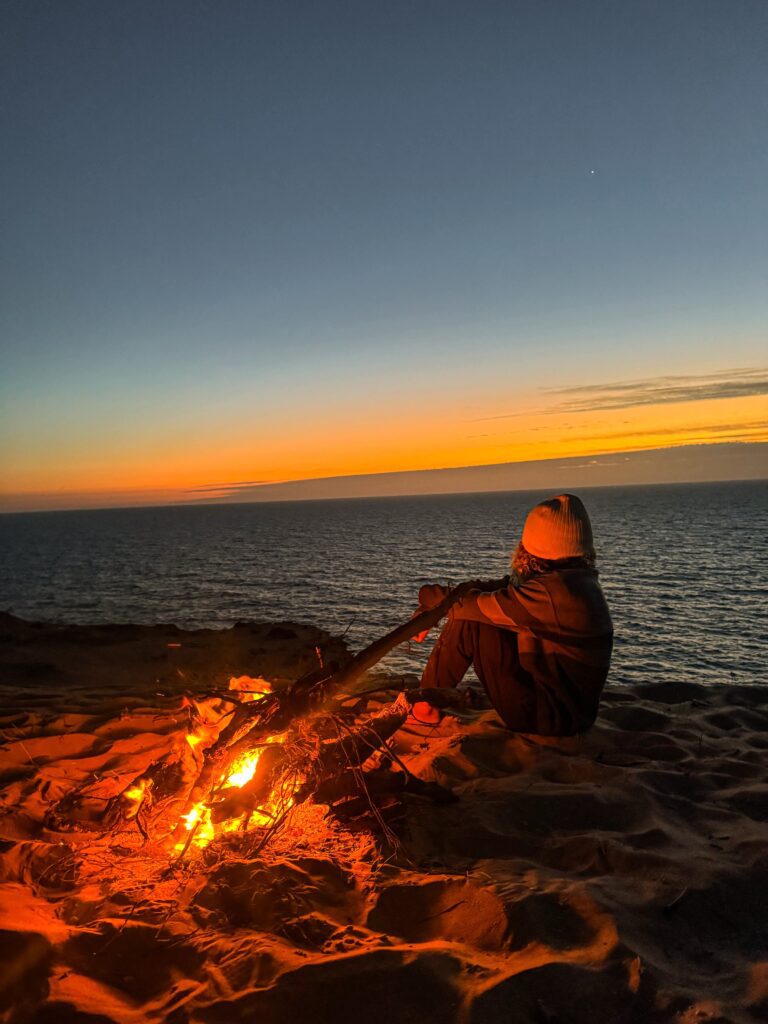 Beach bonfire at sunset with Berber Break Surf Morocco
